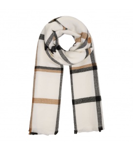 Witte geruite sjaal met bruine en zwarte strepen