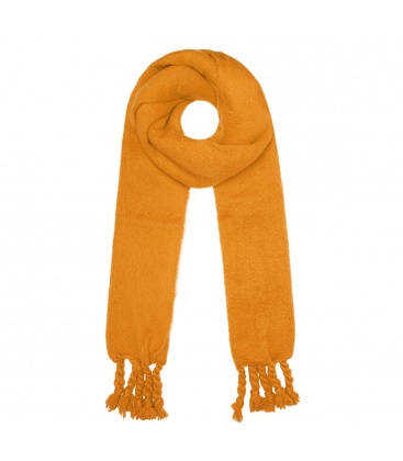 Wintersjaal effen kleur oranje met franjes