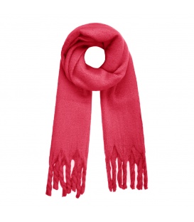 Wintersjaal effen kleur fuchsia met franjes
