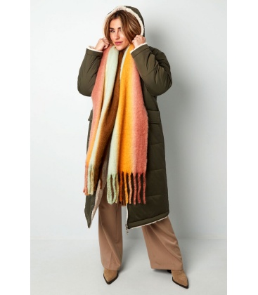Trendy Groen Rode Winter Sjaal met Franjes - Warme Fashion Accessoire