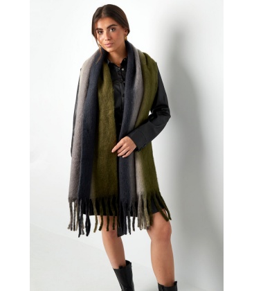 Trendy Groen Rode Winter Sjaal met Franjes - Warme Fashion Accessoire