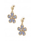 Goudkleurige oorhangers met bloemen bedel en blauwe glas kraaltjes