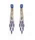 Goudkleurige lange oorclips met blauwe en heldere glas steentjes