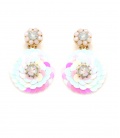 Oorclips wit, roze met iriserende lagen en kristalaccent