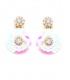 Oorclips wit, roze met iriserende lagen en kristalaccent