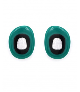 Groen met zwarte ovale oorclips met Zilverkleurige inleg