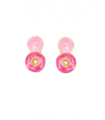 Oorclips in 2 kleuren roze goudkleurige rand