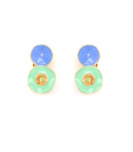 Oorclips groen met blauw en goudkleurige rand