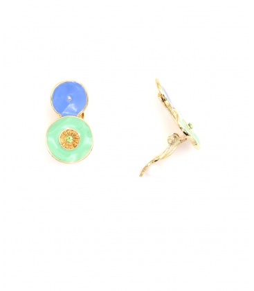 Oorclips groen met blauw en goudkleurige rand