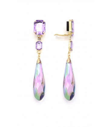 Oorclips met turquoise druppel steen en blauwe kristallen