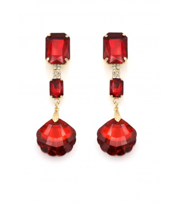 Oorclips met turquoise druppel steen en blauwe kristallen