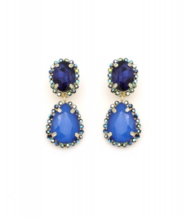 Blauwe oorclips met grote strass stenen