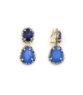Blauwe oorclips met grote strass stenen