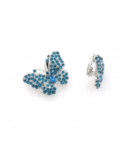 Oorclips blauw in vlindervorm met fonkelende kristallen