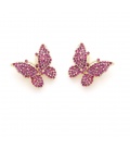 Oorclips in vlindervorm met fonkelende fuchsia kristallen