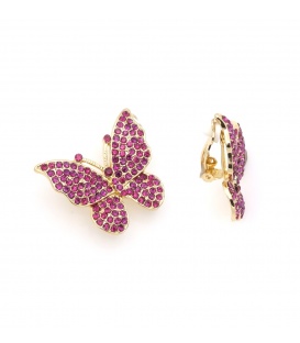 Oorclips in vlindervorm met fonkelende fuchsia kristallen
