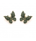 Oorclips in vorm van een vlinder bezet met groene strass steentjes