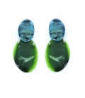 Oorclips groene hanger en een blauwe ovale oor stuk