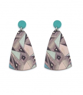 Oorbellen met geometrisch dessin in turquoise en neutrale tinten