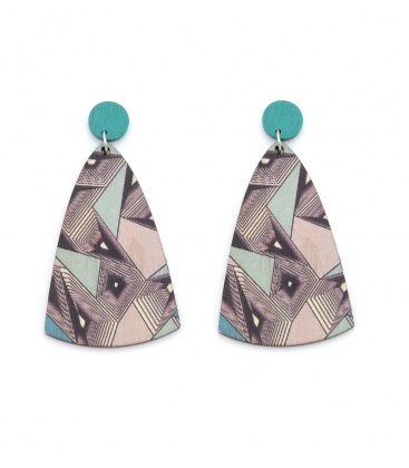 Oorbellen met geometrisch dessin in turquoise en neutrale tinten