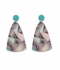 Oorbellen met geometrisch dessin in turquoise en neutrale tinten