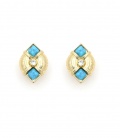 Oorclips goudkleurig met turquoise stenen en kristal steentje