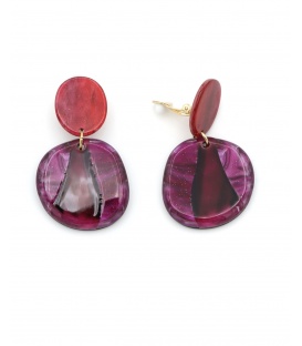 Oorclips met roze en paarse gemarmerde hanger