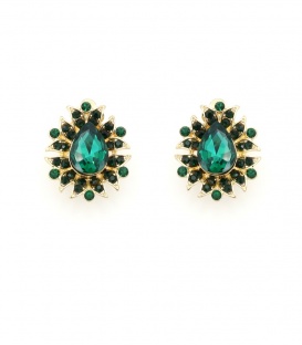 Oorclips met groene kristallen in goudkleurige setting