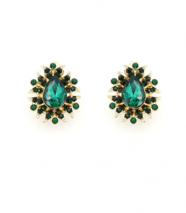 Oorclips met groene kristallen in goudkleurige setting