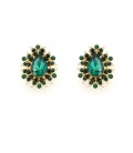 Oorclips met groene druppelsteen en strass steentjes rondom