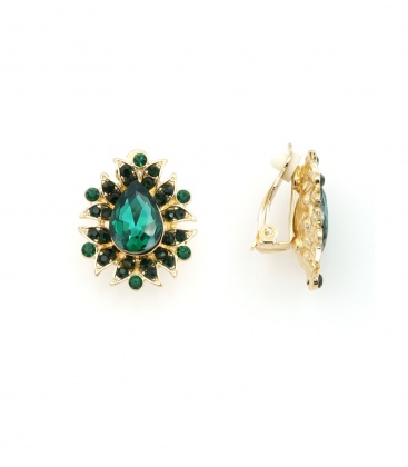 Oorclips met groene kristallen in goudkleurige setting