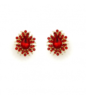 Oorclips met groene druppelsteen en strass steentjes rondom