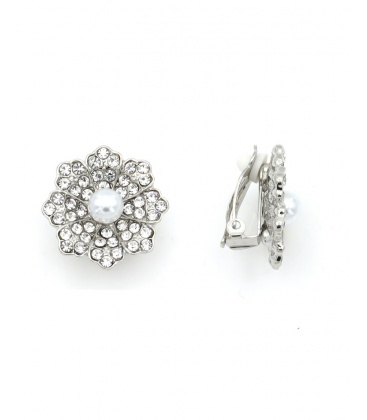 Oorclips met acryl parels en fonkelende strass steentjes