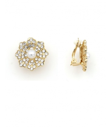Oorclips met acryl parels en fonkelende strass steentjes