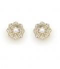 Oorclips goudkleurig met acryl parel en fonkelende strass steentjes