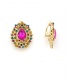 Oorclips met fuchsia druppelsteen en kleurrijke strass stenen